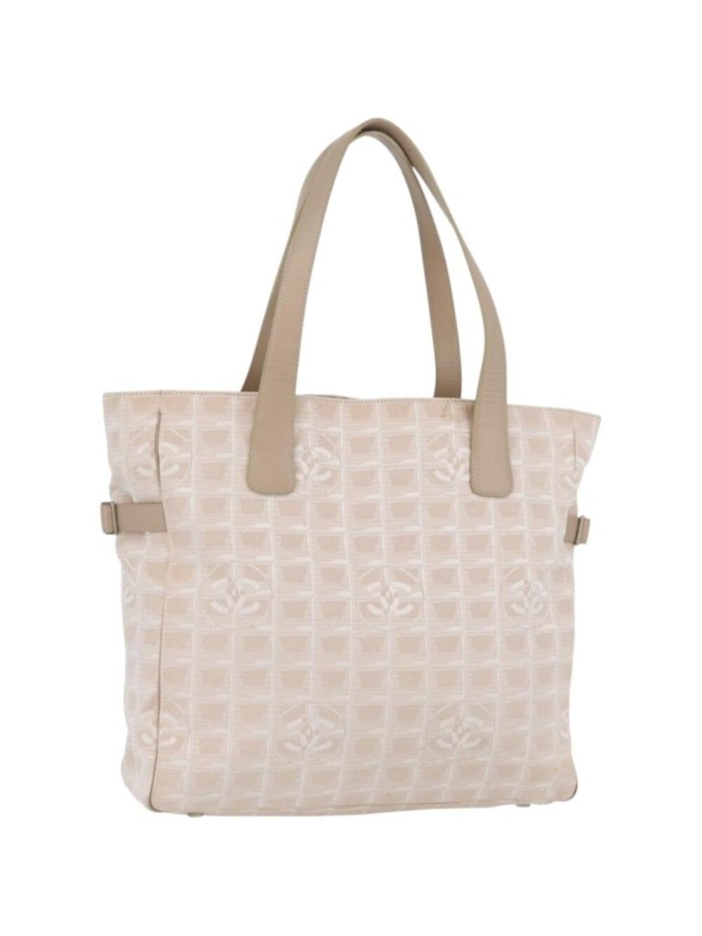 CHANEL New Travel Line Tote Bag Nylon Beige Silver CC